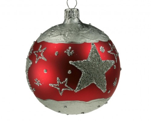 12-086 8cm Star relief silver, red