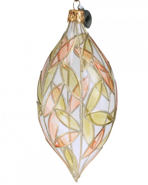 30-742 12x6cm drop stained glass petals pink green transp