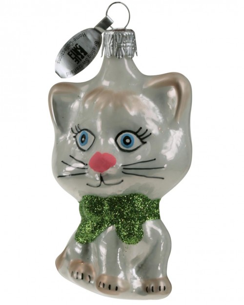 05-832 Cat green ribbon glossy white